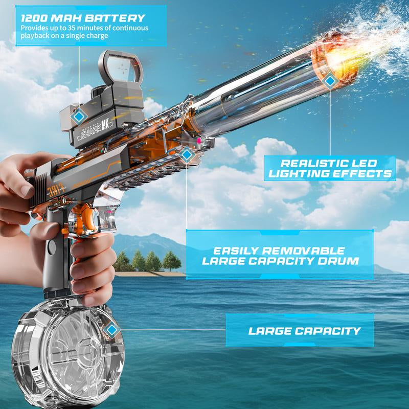 Electric Water Blaster with LED Lights, Water Shooter Powerful Squirt Water Pistol for Kids/Aldults, Long Range Shoot Reach 26-35Ft, High Powered IP67 Waterproof for Summer, Outdoor,Party,Birthday Gift， Swimming Pools