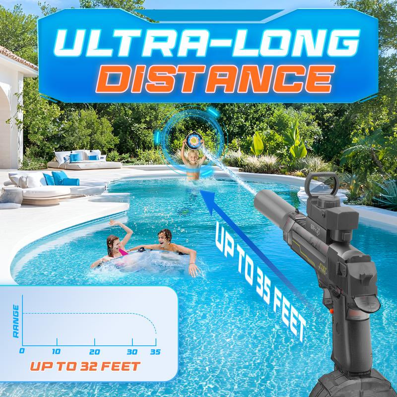 Electric Water Blaster with LED Lights, Water Shooter Powerful Squirt Water Pistol for Kids/Aldults, Long Range Shoot Reach 26-35Ft, High Powered IP67 Waterproof for Summer, Outdoor,Party,Birthday Gift， Swimming Pools
