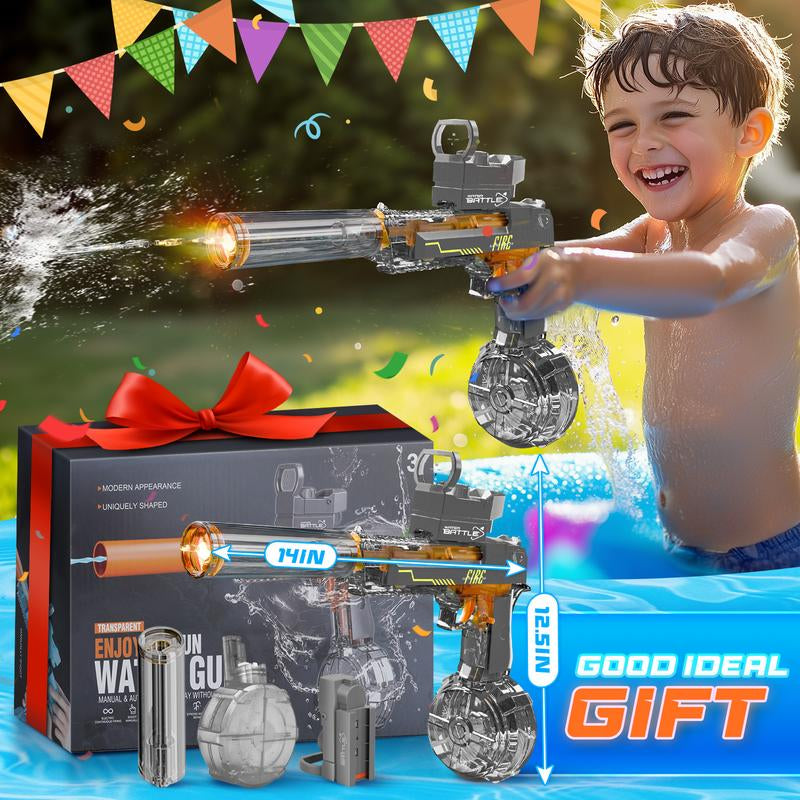 Electric Water Blaster with LED Lights, Water Shooter Powerful Squirt Water Pistol for Kids/Aldults, Long Range Shoot Reach 26-35Ft, High Powered IP67 Waterproof for Summer, Outdoor,Party,Birthday Gift， Swimming Pools