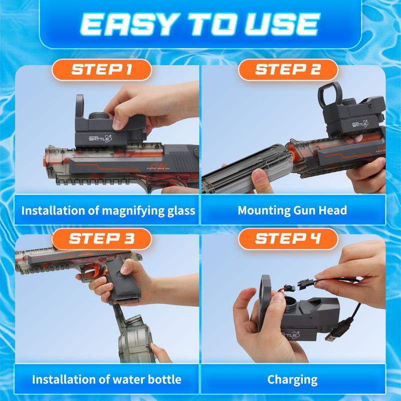 Electric Water Blaster with LED Lights, Water Shooter Powerful Squirt Water Pistol for Kids/Aldults, Long Range Shoot Reach 26-35Ft, High Powered IP67 Waterproof for Summer, Outdoor,Party,Birthday Gift， Swimming Pools