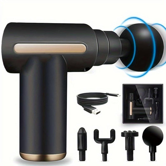 Experience Ultimate Relaxation with the Professional Deep Tissue Black Massage Gun - 4 Interchangeable Heads for Targeted Muscle Relief and Pain Management
