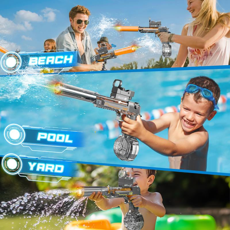 Electric Water Blaster with LED Lights, Water Shooter Powerful Squirt Water Pistol for Kids/Aldults, Long Range Shoot Reach 26-35Ft, High Powered IP67 Waterproof for Summer, Outdoor,Party,Birthday Gift， Swimming Pools