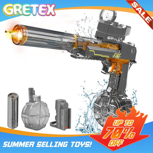 Electric Water Blaster with LED Lights, Water Shooter Powerful Squirt Water Pistol for Kids/Aldults, Long Range Shoot Reach 26-35Ft, High Powered IP67 Waterproof for Summer, Outdoor,Party,Birthday Gift， Swimming Pools